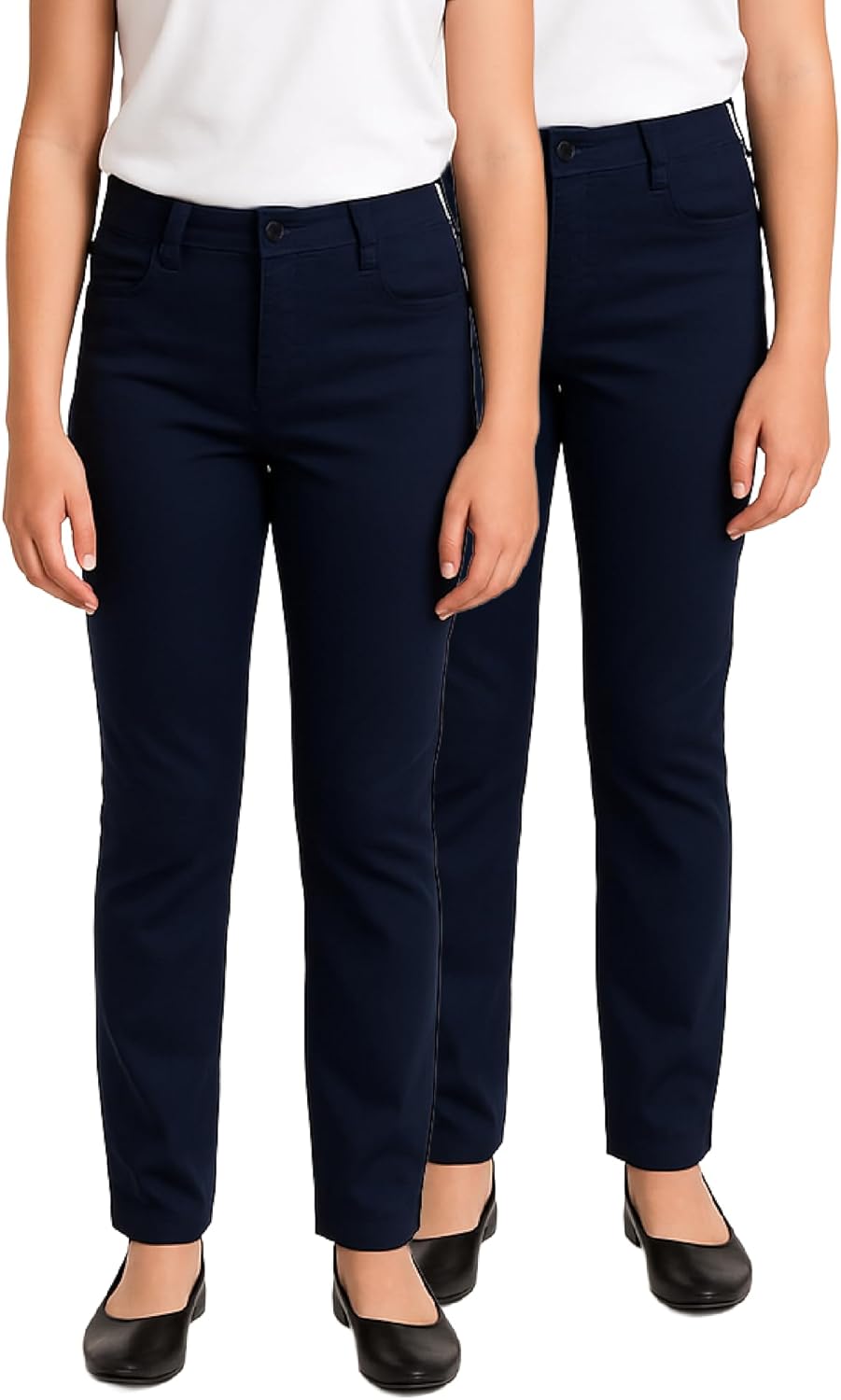 Girls School Uniform Pants - 2 Pack Stretch Twill Basic Khaki Pants Jeggings and Flare Uniform Pants for Girls (4-16)