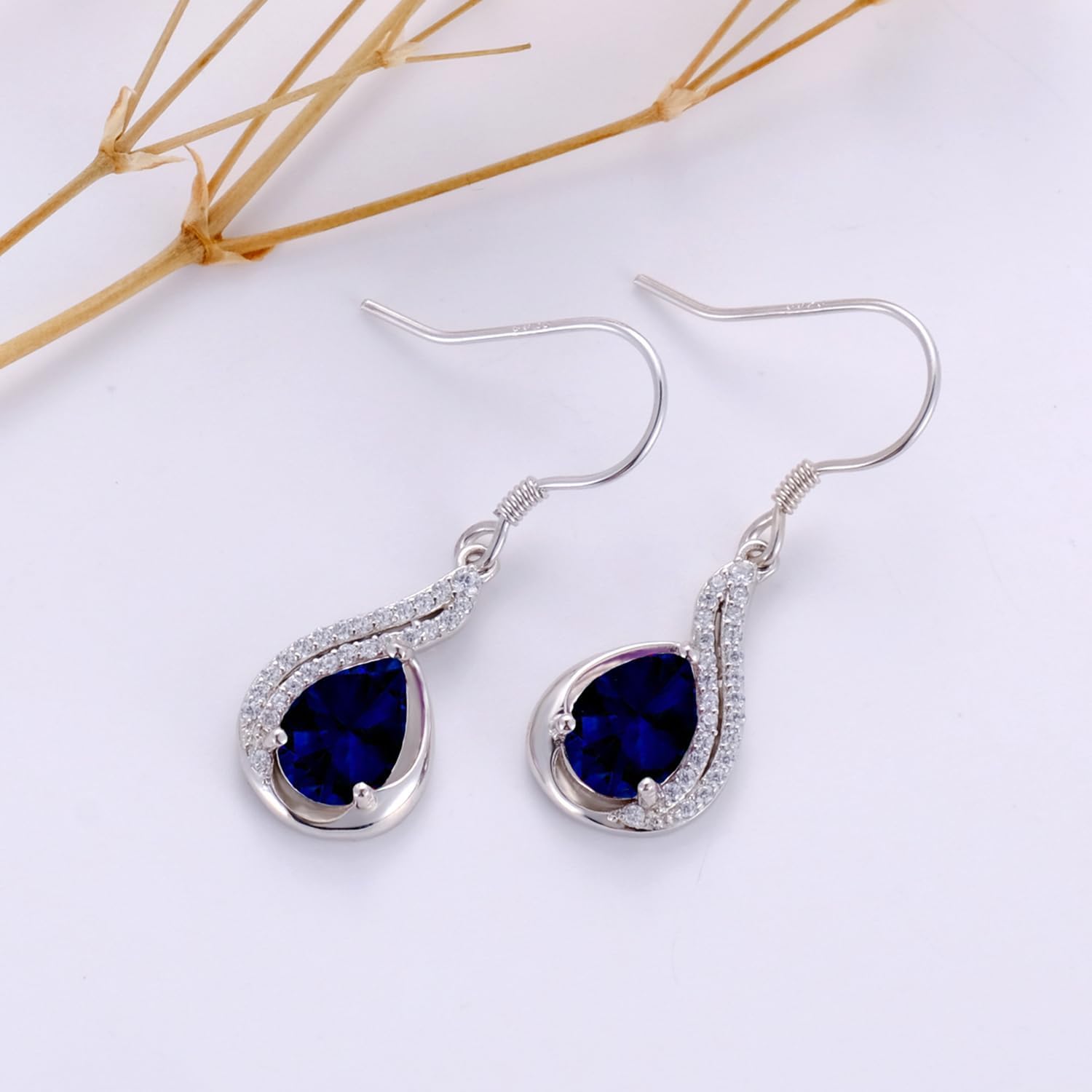1.5CT Gemstone Earrings for Women 925 Sterling Silver 6mm * 9mm Pear Cut Birthstone Drop Dangle Earrings - Image 4