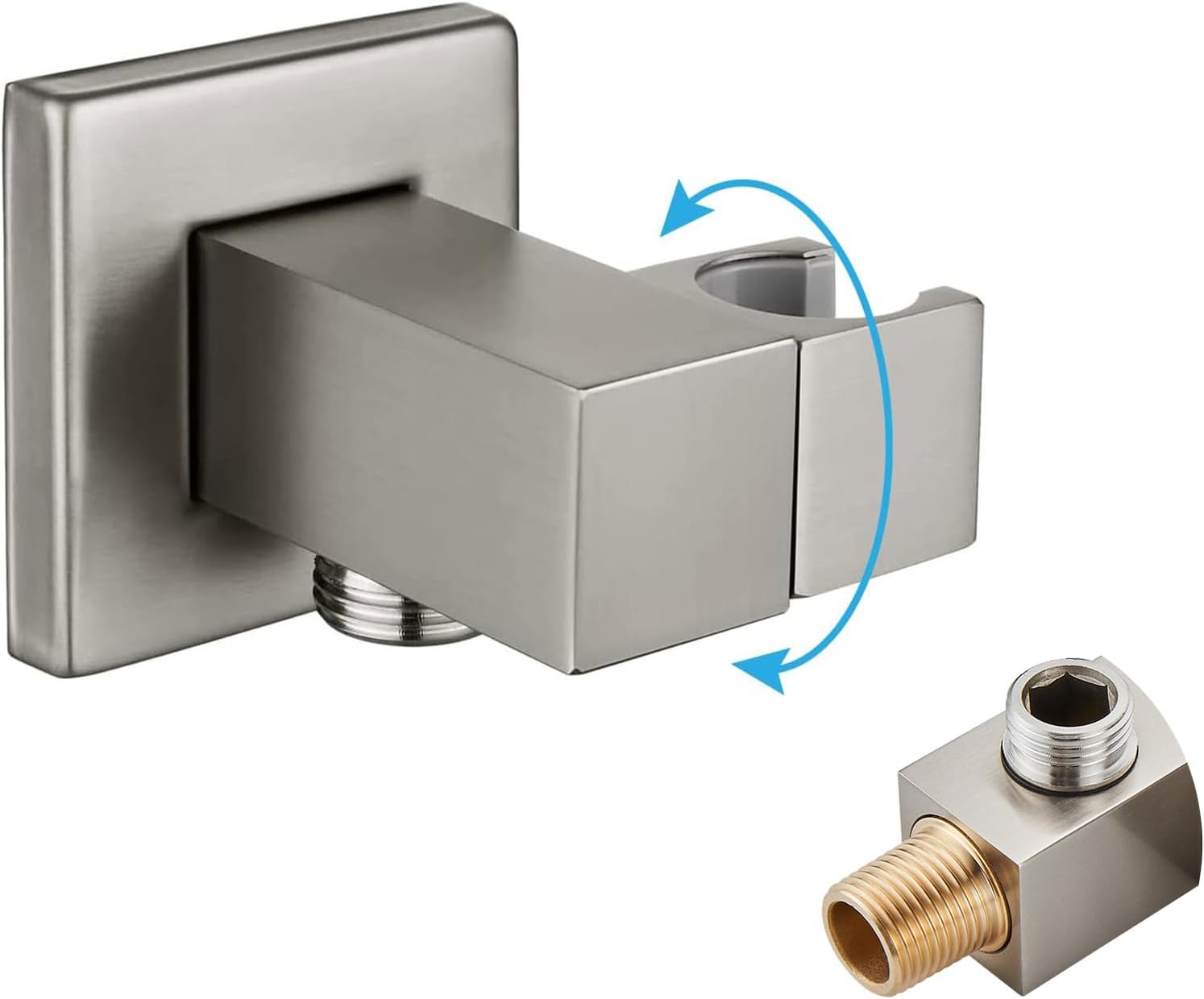gotonovoBrushed Nickel Wall Supply Elbow Solid Brass Wall Mounted Swivel Angle Simple Wall Union with Handheld Shower Holder Elbow with Shower Hose Connector by Male 1/2" IPS Water Oulet