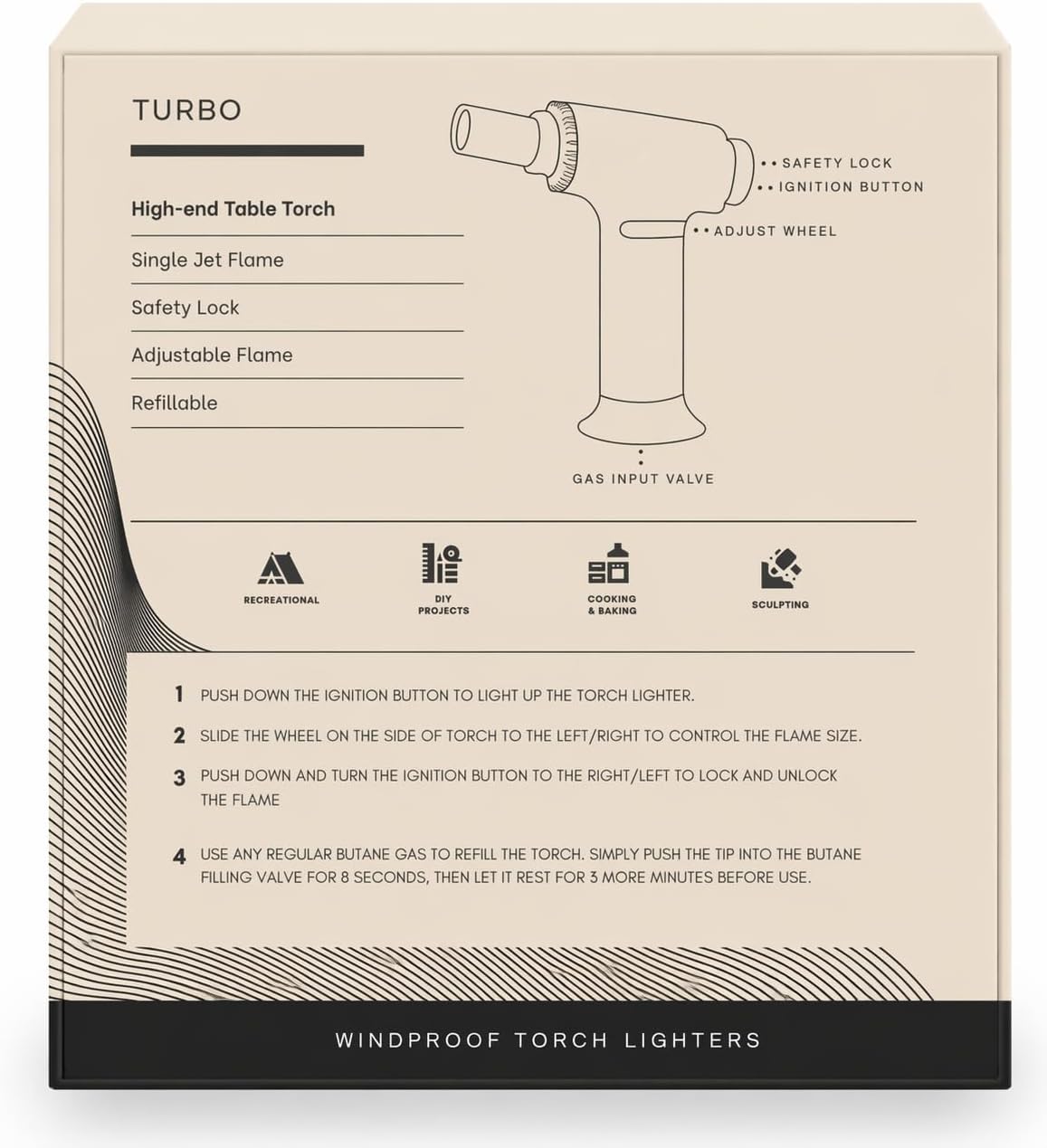 MAVEN Turbo Torch Butane Lighter, Refillable, Adjustable Jet Flame, Windproof, Portable, for Culinary and Cigar Use