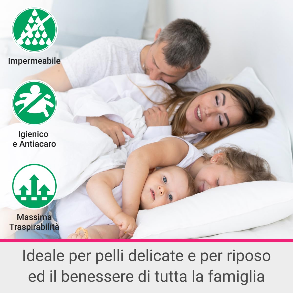 Ipersan – Coprimaterasso Matrimoniale 180x200 Impermeabile, Coprimaterasso 2 Piazze Antiacaro e Anallergico in Puro Cotone Spalmato con Poliuretani, Traspirante e Morbido, Fasce Elastiche Aderenti