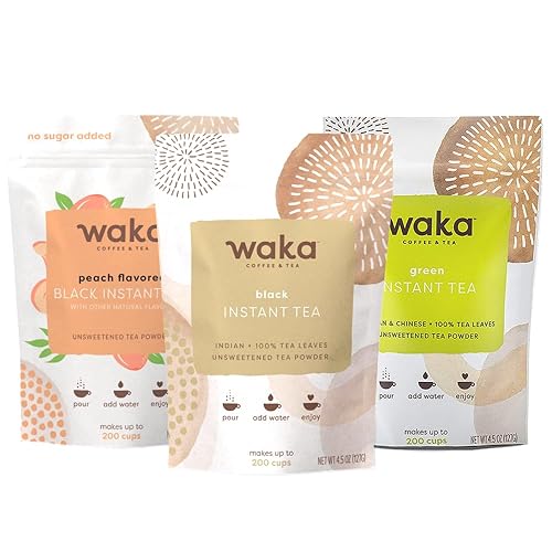 Waka Mezcla de té instantánea, paquete de 3 bolsas, 100% hojas de té, sin aditivos, polvos de té sin azúcar, negro clásico, negro con sabor a