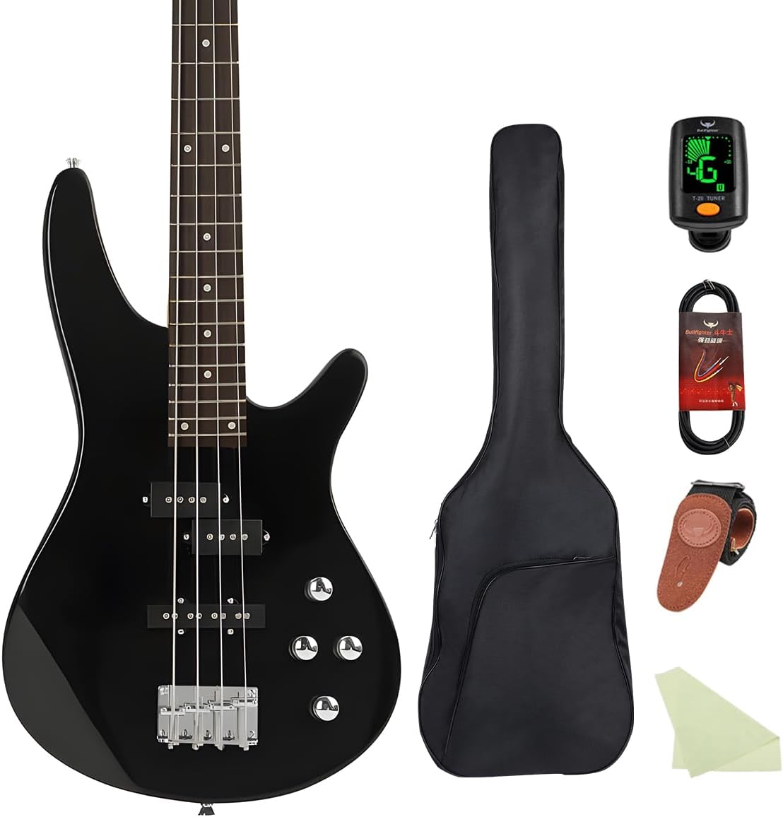 Electric Bass Guitar 4 Strings Full-Size Standard Bass PB-Style Beginner Kit Black for Starter with Gig Bag Guitar Strap and Guitar Cable(PB-Red)