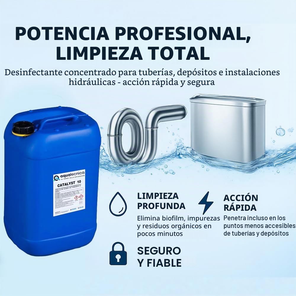 AcquaHome® Catalyst 10 – Cloro líquido para desinfección y desinfección de aguas potables y no potables, esterilización de piscinas pozos de tanques – Bidón de 25 litros