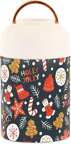 Miniatura 1 de Holiday Christmas Cookies Kids Womens Lunch Insulated Jar with Spoon 17oz500ml Container For Hot Food Stainless Steel Vacuum Leakproof Lunch