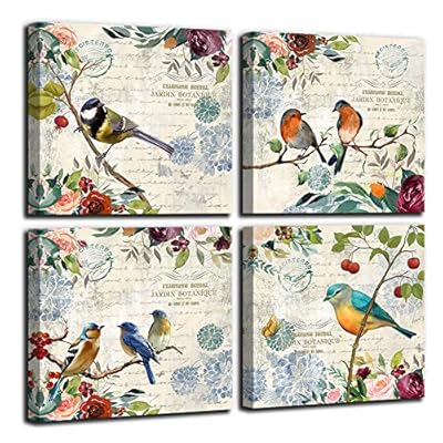 Canvas Wall Art for Bedroom Bathroom Decor Framed Wall Decoration Bird in Green Leaf Red Flower Modern Print Picture Artwork Garden Themed Ready to Hang for Kitchen Wall Decor Size 14x14 Each Panel Canvas Wall Art for Bedroom Bathroom Decor Framed Wall Decoration Bird in Green Leaf Red Flower Modern Print Picture Artwork Garden Themed Ready to Hang for Kitchen Wall Decor Size 14x14 Each Panel