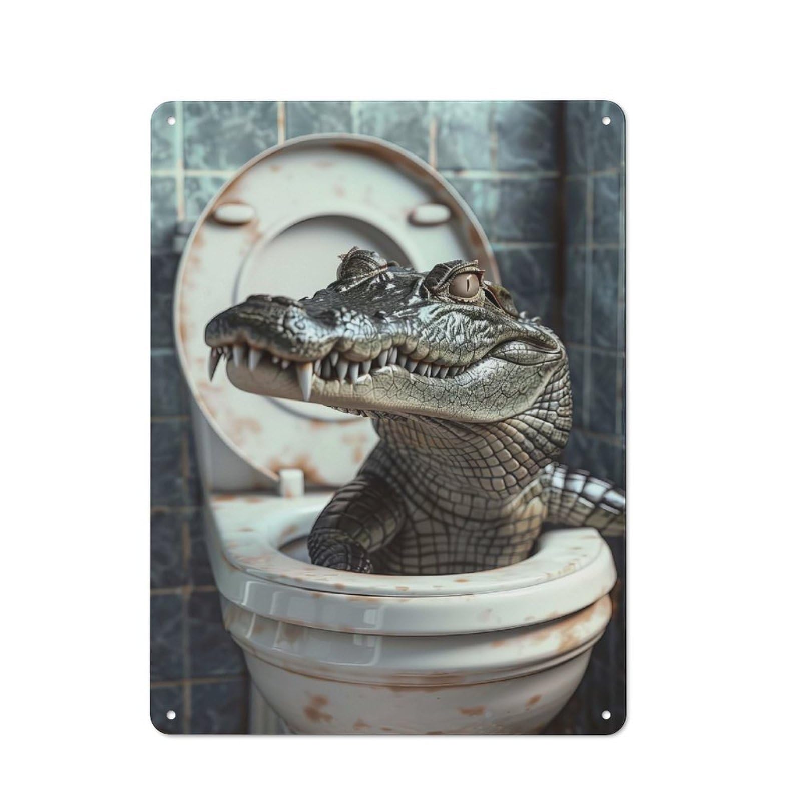 Junmoney Crocodile Alligator Toilet Metal Wall Plaque, Clean Printed Wall Decor For Party Wall, Porch Or Living Room, 40X30cm