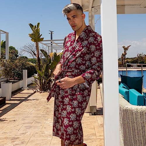 British Lightweight Bathrobe for Women - Gatsby Paisley Wine4