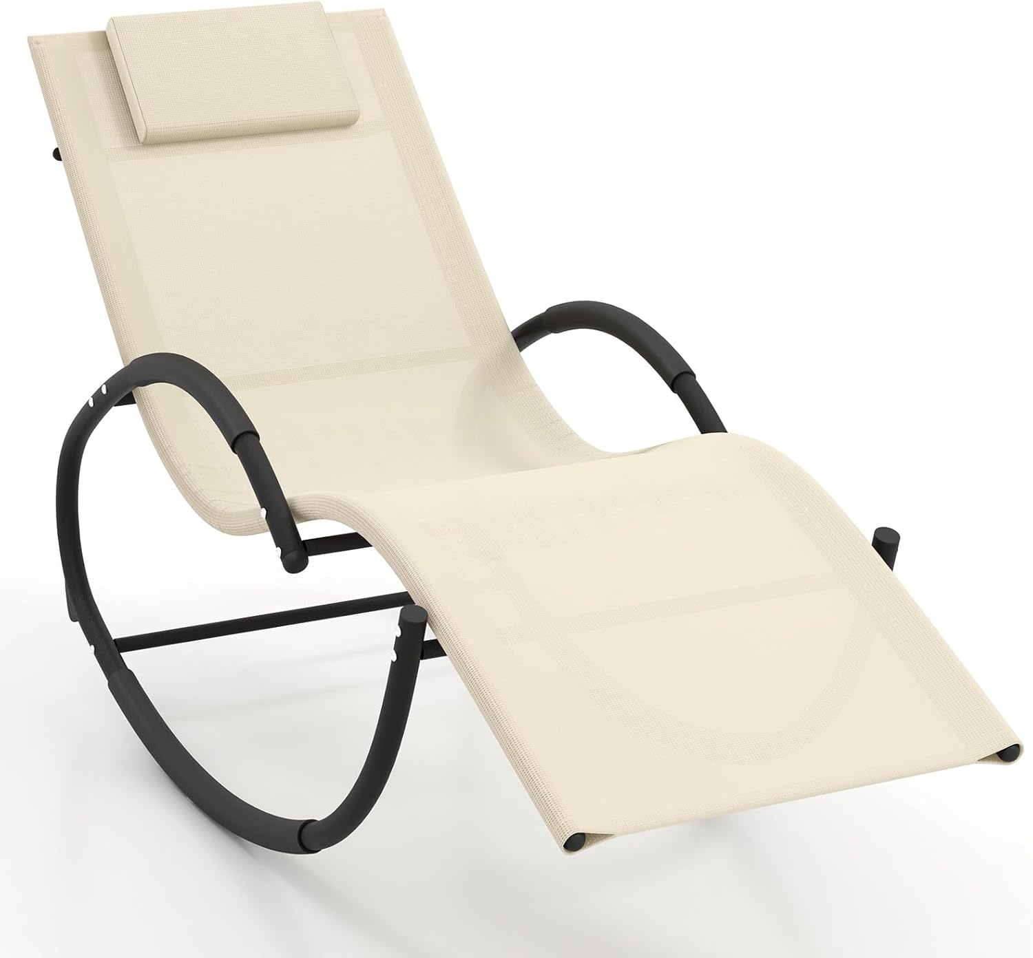 Giantex Outdoor Rocking Lounge Chair, Zero Gravity Rocking Chair with Removable Headrest, Breathable Backrest & Seat, Wrapped Armrests, Cozy Sun Lounger for Patio, Pool, Yard, Garden, Beige