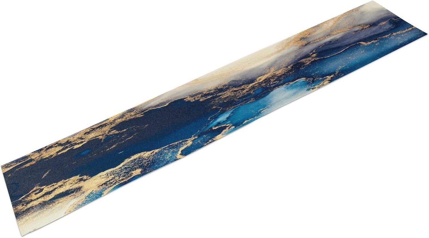 Marble Table Runner,Navy Blue Gold Stripe Marble Farmhouse Pattern Table Runner for Coffee Table Dining Room Table Bedroom Party Holiday Decor 13x120inch