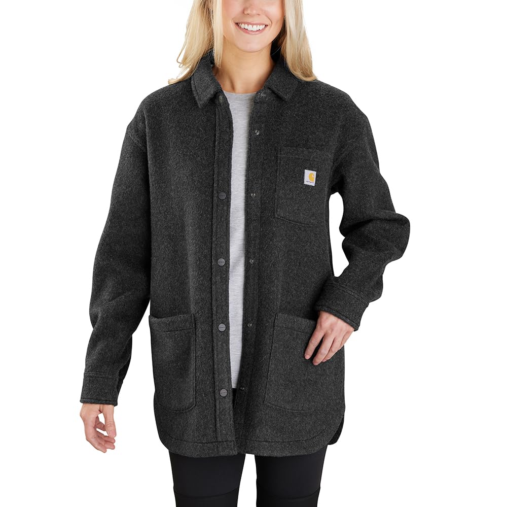 Carhartt Women's Transition Jacket Wool Blend Overshirt, Black Heather, Large
