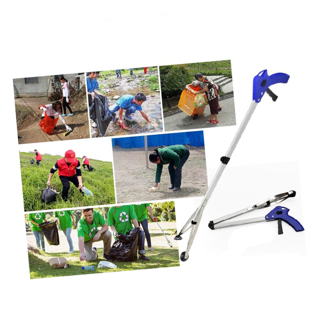 SOLUSTRE Pince à Déchets Outil Léger en Alliage D'aluminium Pliable de 83cm Poignée en Caoutchouc pour Ramasse-déchets Bureau Voiture