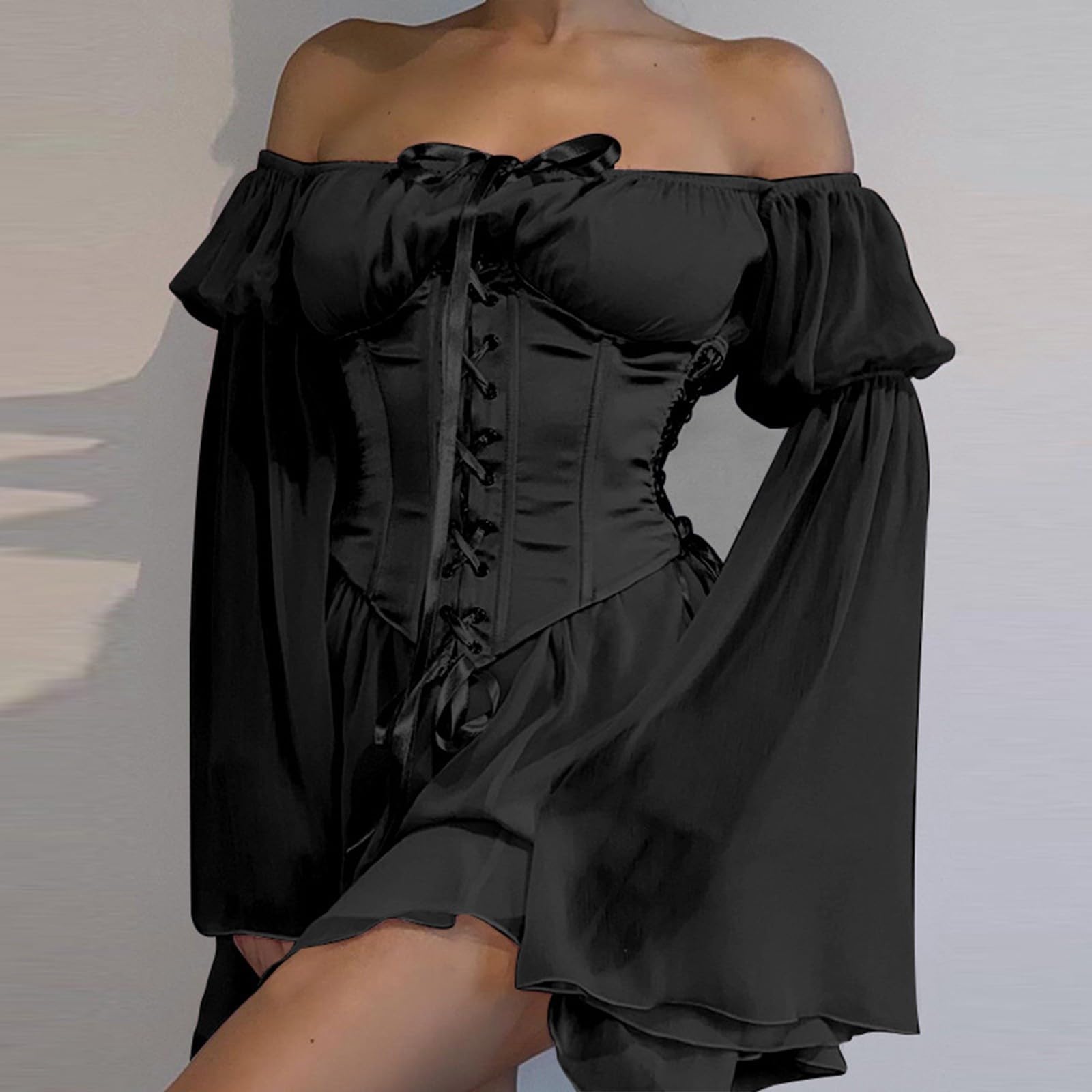 Didadihu Piratin Kostüm Piratenkostüm Damen Sexy Weißes Piratenkleid Piraten Feen Kleid Rüschenkleid Mit Langen Puffärmeln, Faschingskostüme Fasching Kostüm Frauen Damen