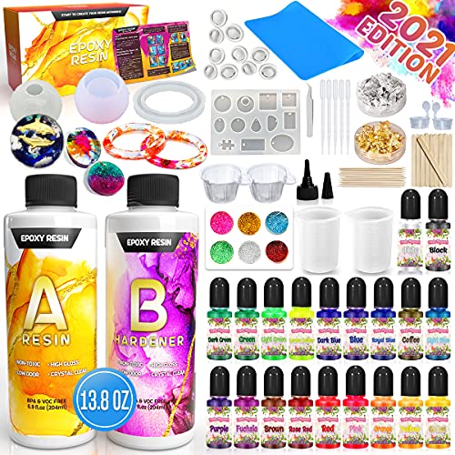 Zoncolor Epoxy Resin Silicone Molds Kit - Crystal Clear Casting Keychain DIY Craft Supplies & Materials Accessories Kits Jewelry Making for Beginners Measuring Cup Mat Glitter Paint Stir Sticks