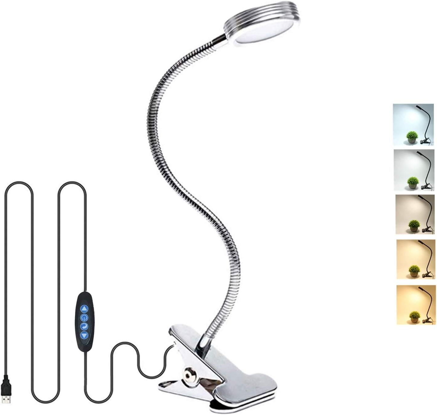 Dimmable LED Desk Lamp/Clip Lamp, Stepless Color Temperatures(2700k-6500k) -Stepless Dimming(100lm-600lm),Button Control Pane ,6W Dimmable Clip Lamp for Bedroom, Bed Headboard, Office (Silver)