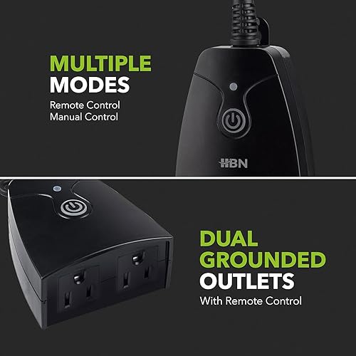 Vista 2 de HBN Enchufe de salida de control remoto inalámbrico para exteriores, resistente a la intemperie, enchufes eléctricos de interior para interruptor