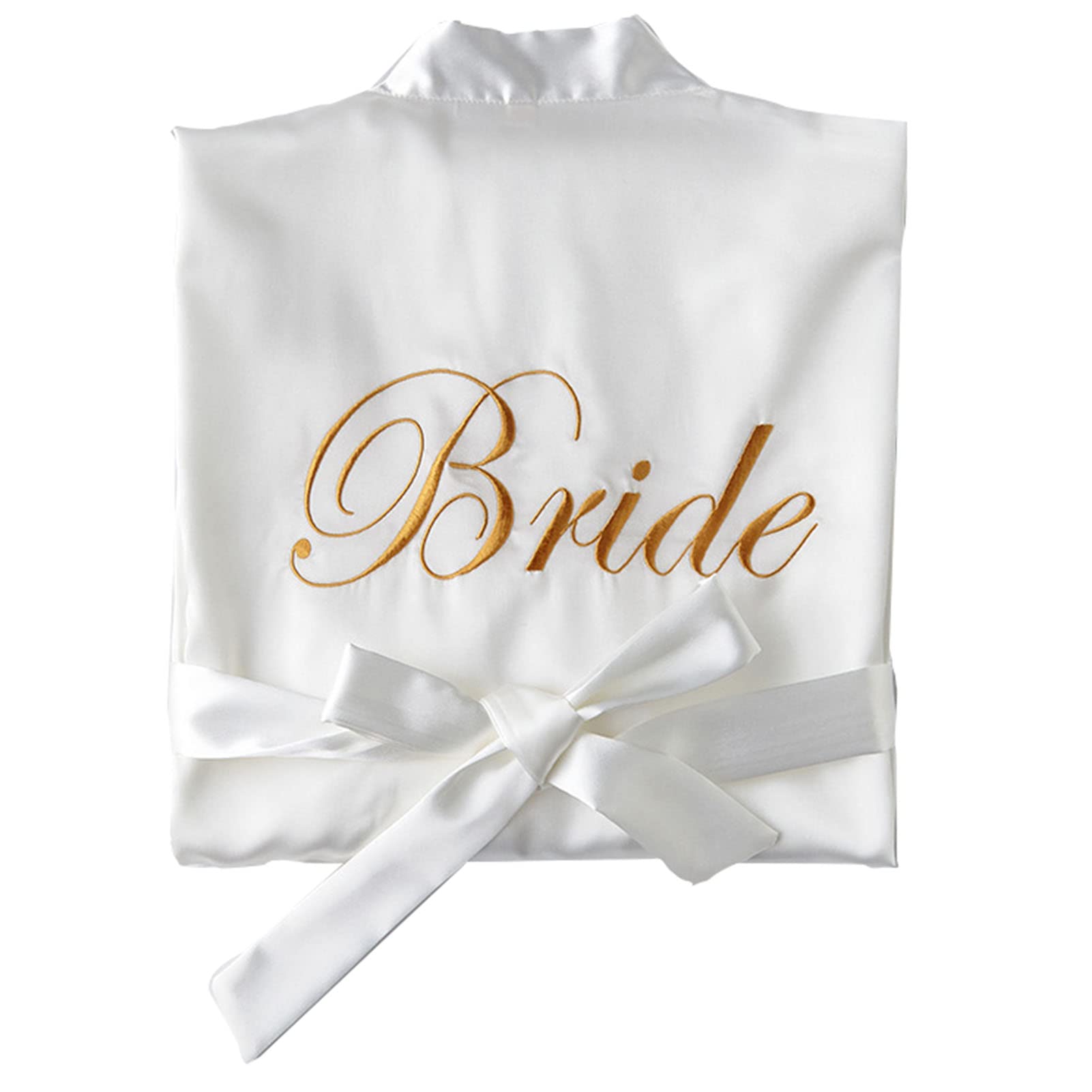 Simiduneur Women's Bride White Bride & Bridesmaid Robes, Kimono Satin Bridal Morning Robes With Embroidery, White, Xl