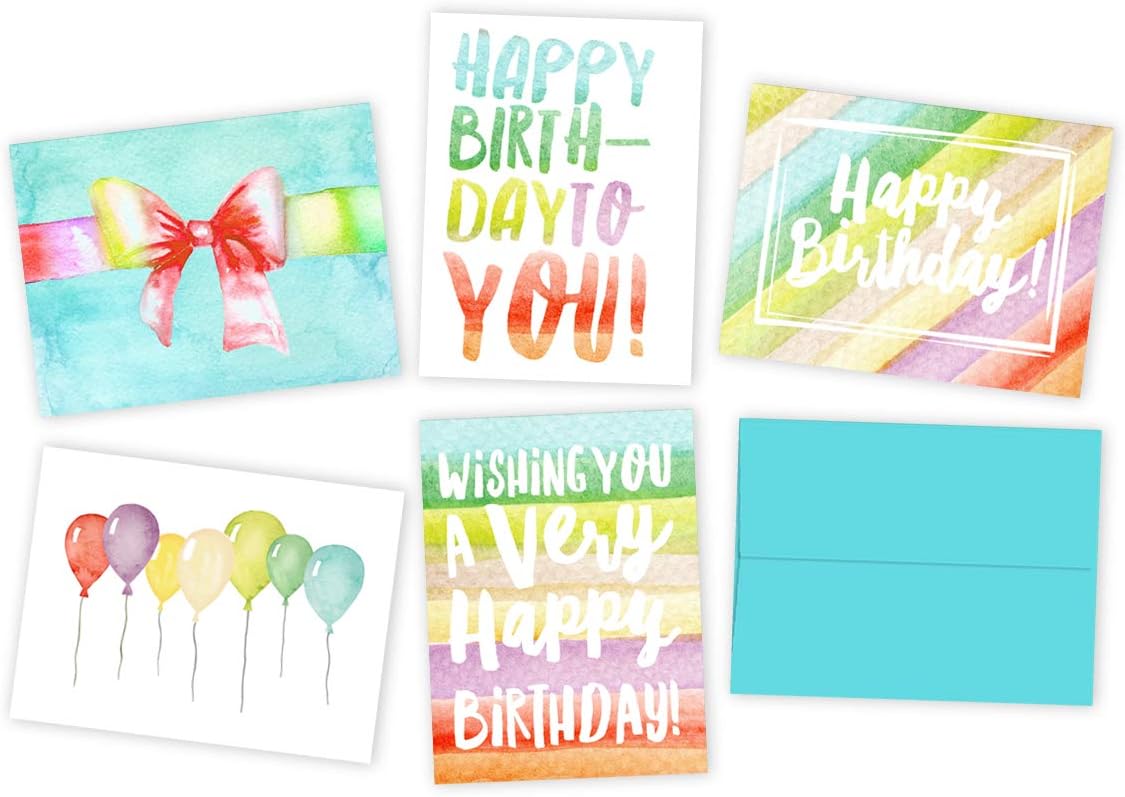 Happy Birthday Cards: Premium Set of 10 Birthday Cheer Cards + Blue Raspberry Envelopes - Birthday Cards for Kids, Teens, Adults - 5 Unique Designs - Proudly Made in the USA By Palmer Street Press
