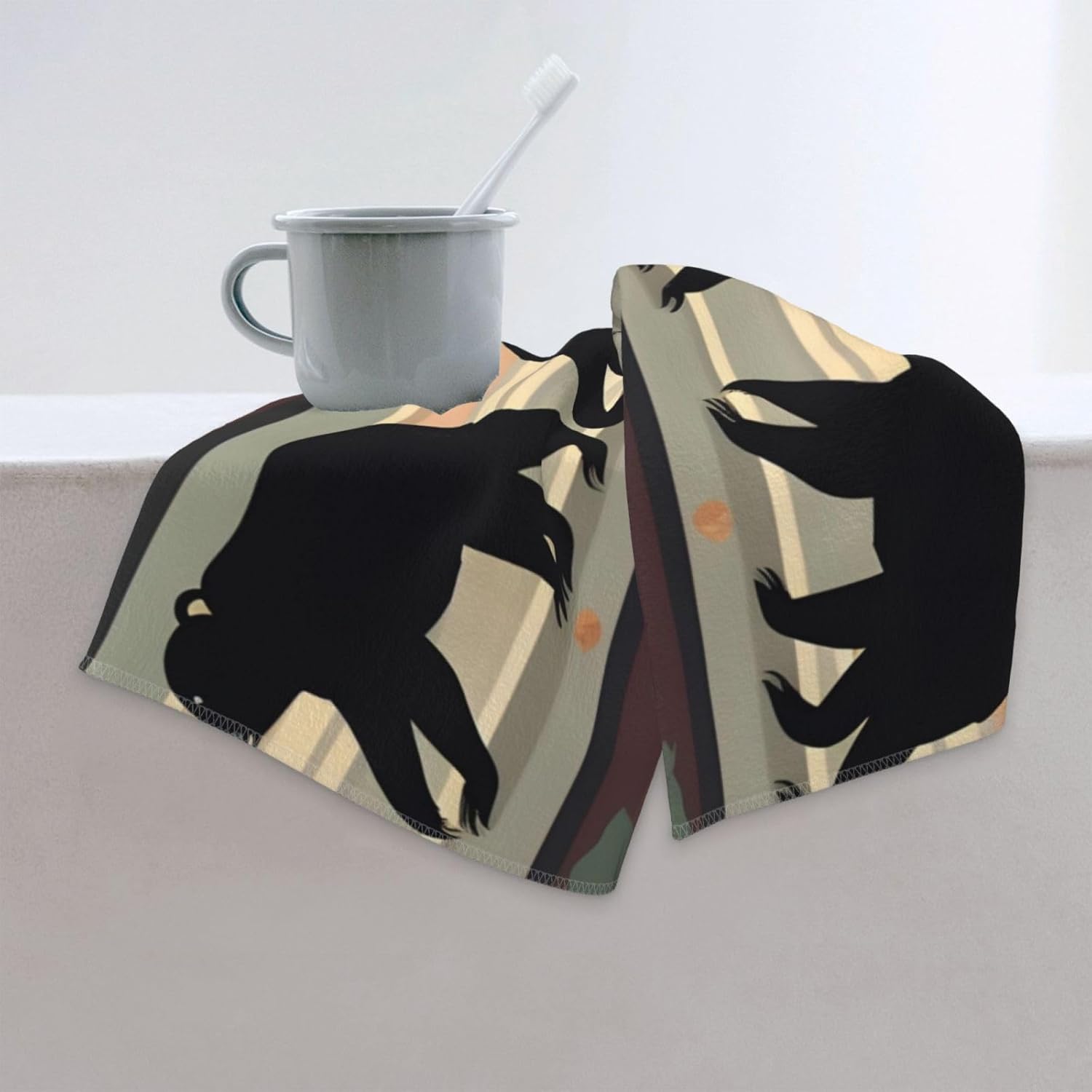 Bear Print Hand Towels for Kitchen, Decorative Bathroom Towels Decor Farmhouse Cute for Men Women Gifts