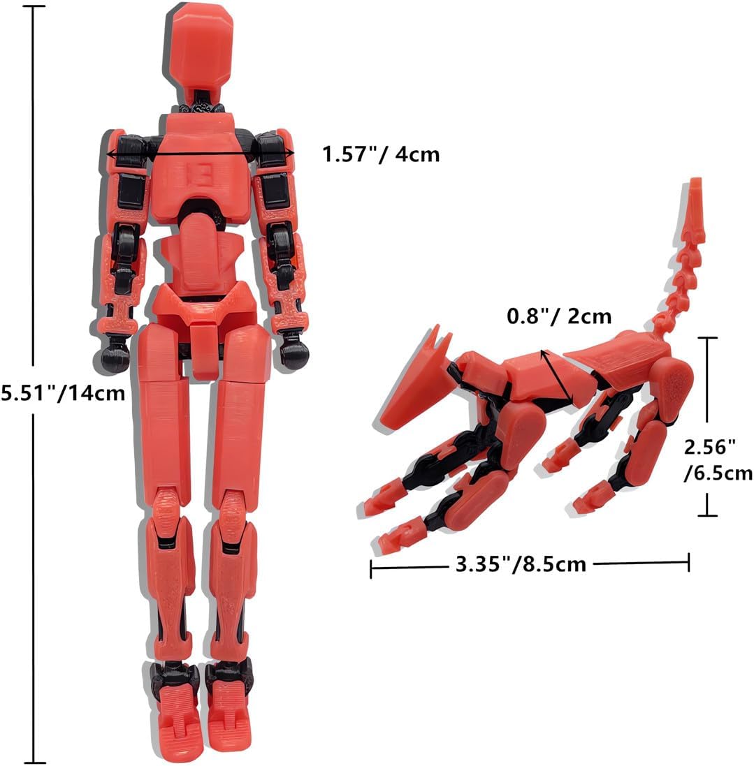 T13 3D Action Figures Set Titan 13 Action Figure Dummy 3D Printed Robo Multi-Jointed Movable Toy with Full Articulation for Collectors Desktop (Assembly Completed Red Black Figure + Dog) - Image 2