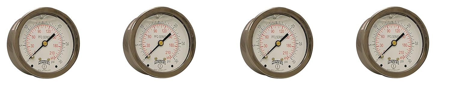 Winters PFQ Series Stainless Steel 304 Dual Scale Liquid Filled Pressure Gauge with Brass Internals, 0-30 psi/kpa,2-1/2" Dial Display, +/-1.5% Accuracy, 1/4" NPT Center Back Mount: Industrial Pressure Gauges: Industrial & Scientific