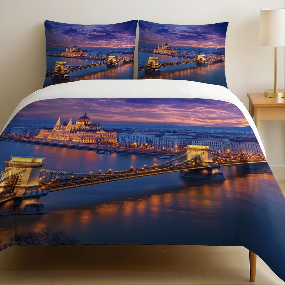 Housse de couette 200x200 haut de gamme violette au design architectural 3D avec ses 2 taies