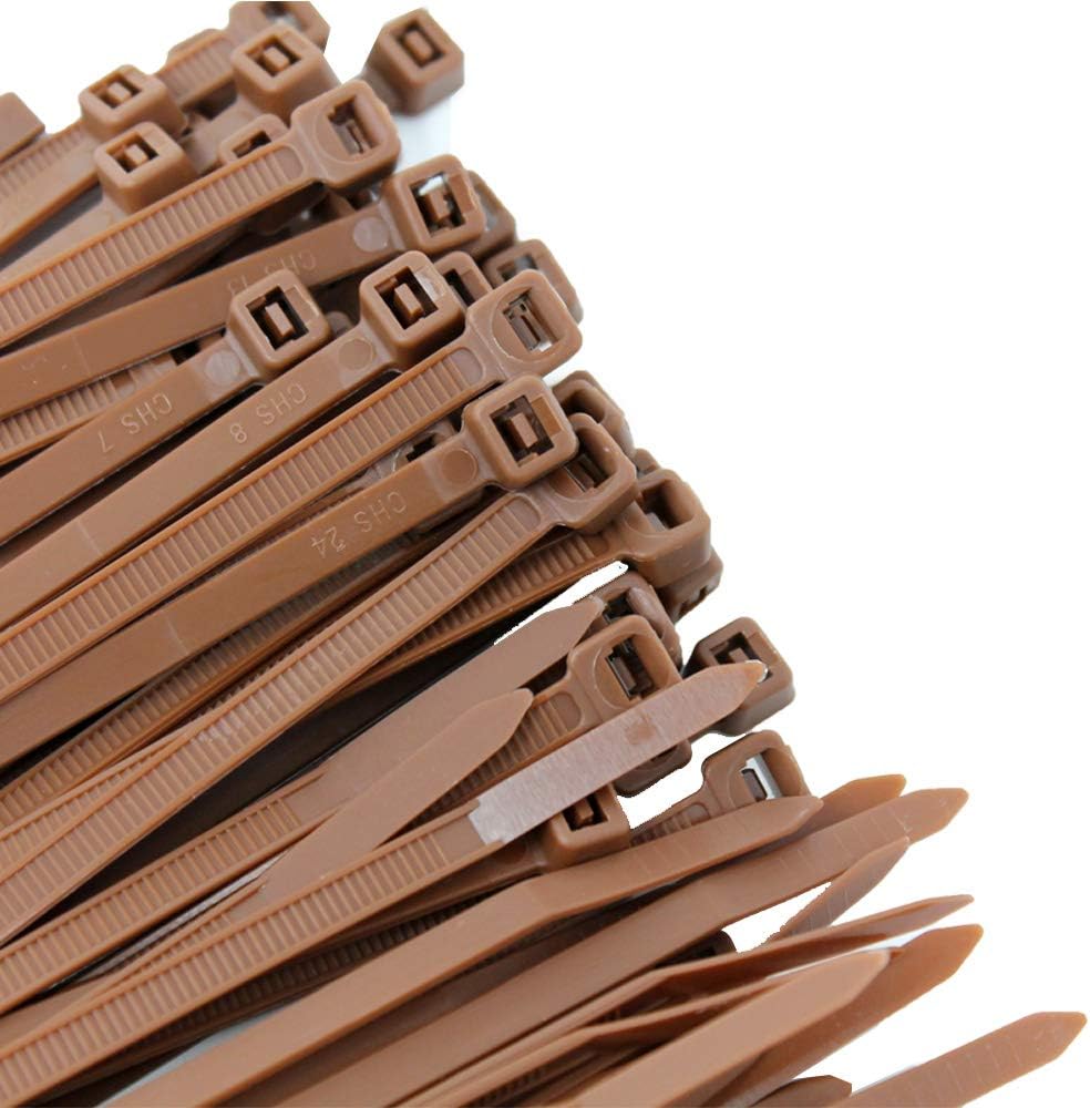 Pro Tie Standard Duty, Self-Locking UV Nylon Cable Wire Ties for Indoor Use |11.8-Inch, 50 lbs. Tensile Strength, Brown Nylon, 100-Pack (PN: BR11SD100)