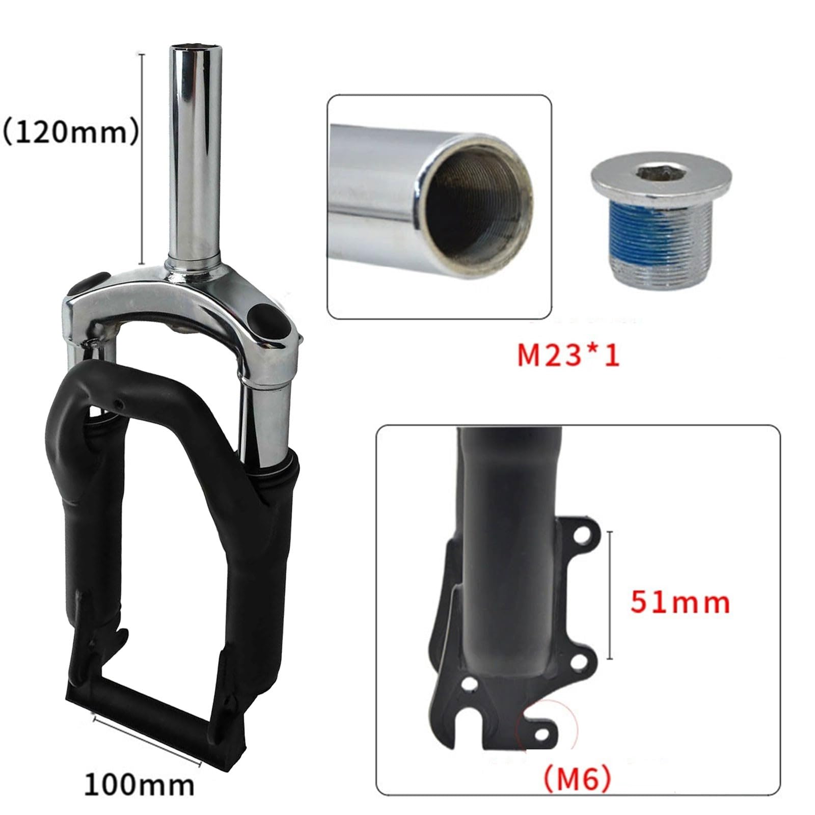 Forcella anteriore pieghevole Ebike 12 14 pollici elettrica per bici, ammortizzatore in lega, filettatura BSA o non filettata, argento