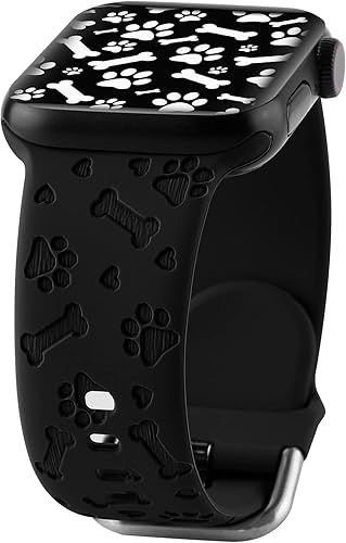 Correa de silicona grabada con pata de perro compatible con Apple Watch de 1.496 in 1.575 in 1.614 in 1.654 in 1.732 in 1.772 in para mujeres y