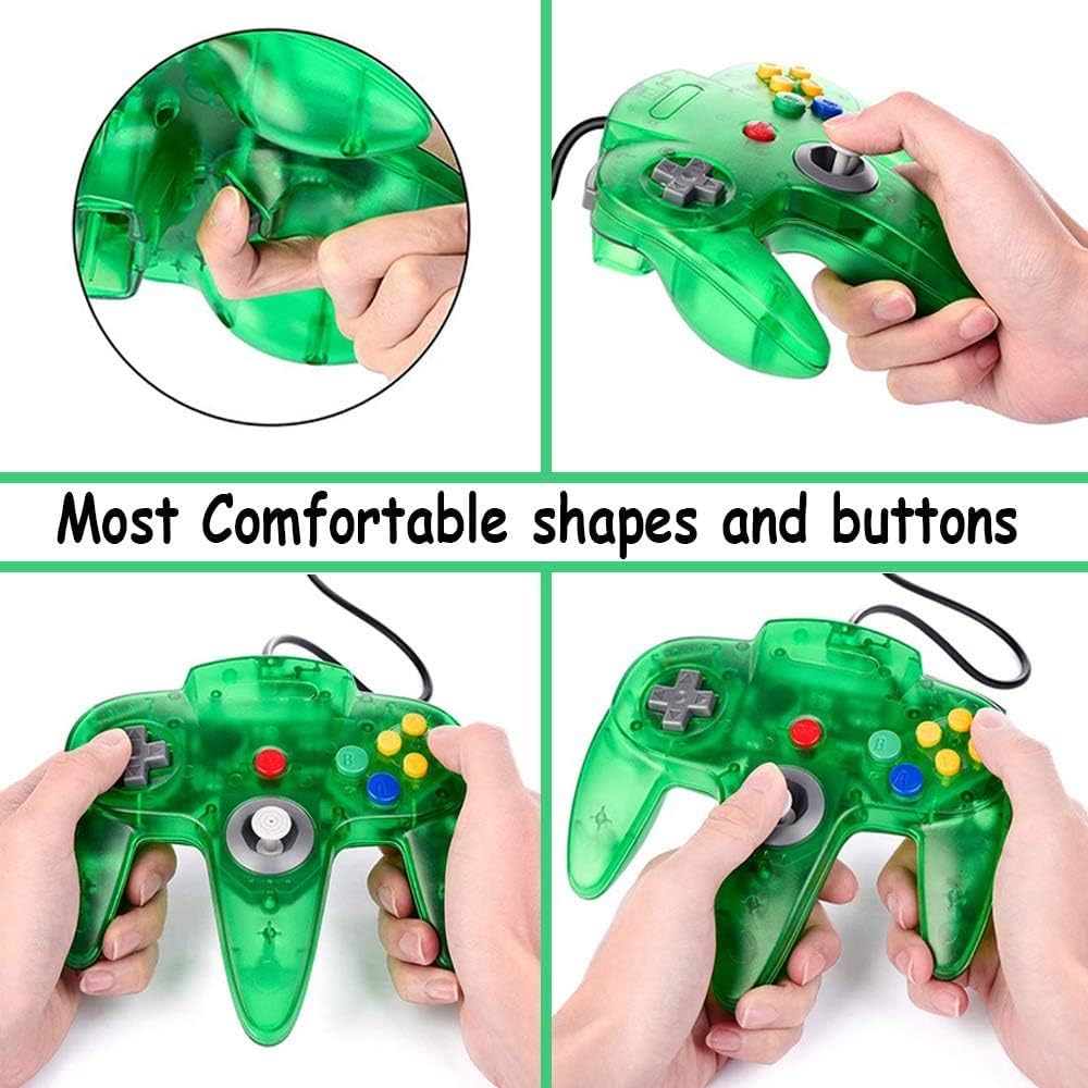 2 Packs N64 Controller, King Smart Wired N64 Controllers with Upgraded Joystick for Original Nintendo 64 Console (Sapphire Blue and Jungle Green)