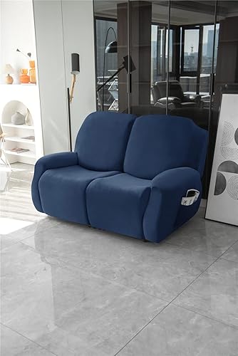 Vista 6 de Fundas de terciopelo elástico para sillas reclinables, fundas para sofá biplaza de 2 cojines, 6 piezas, fundas protectoras para muebles con bolsillo