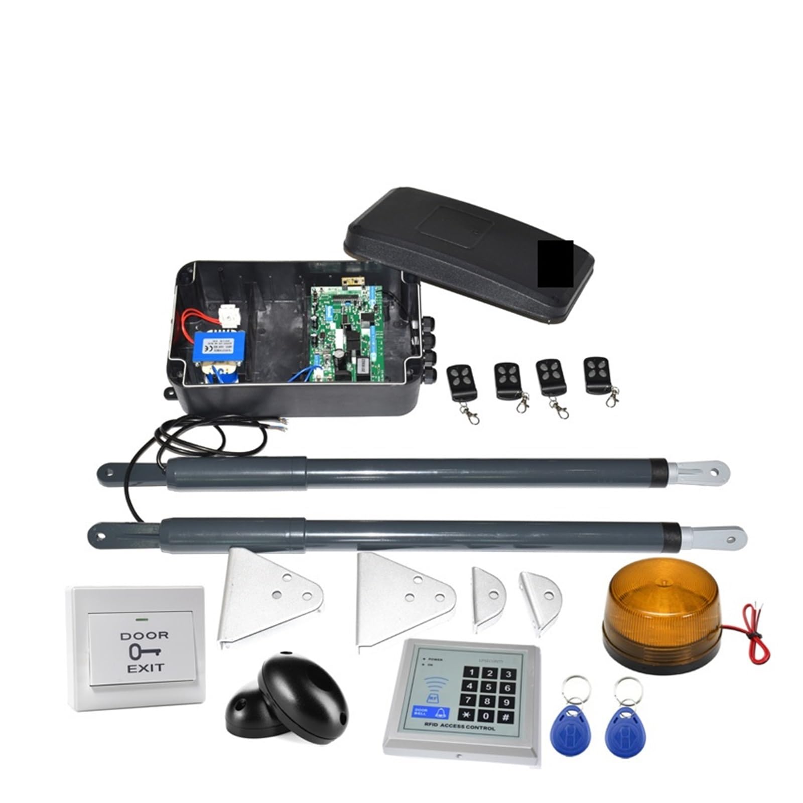 Ouvre-Porte Coulissant Automatique, Kit de Motorisation Télescopique de Moteur de Portail Battant 12VDC 220VAC pour Support de Porte à Double Feuille, Batterie de Secours Y à Alimentation Solaire (C