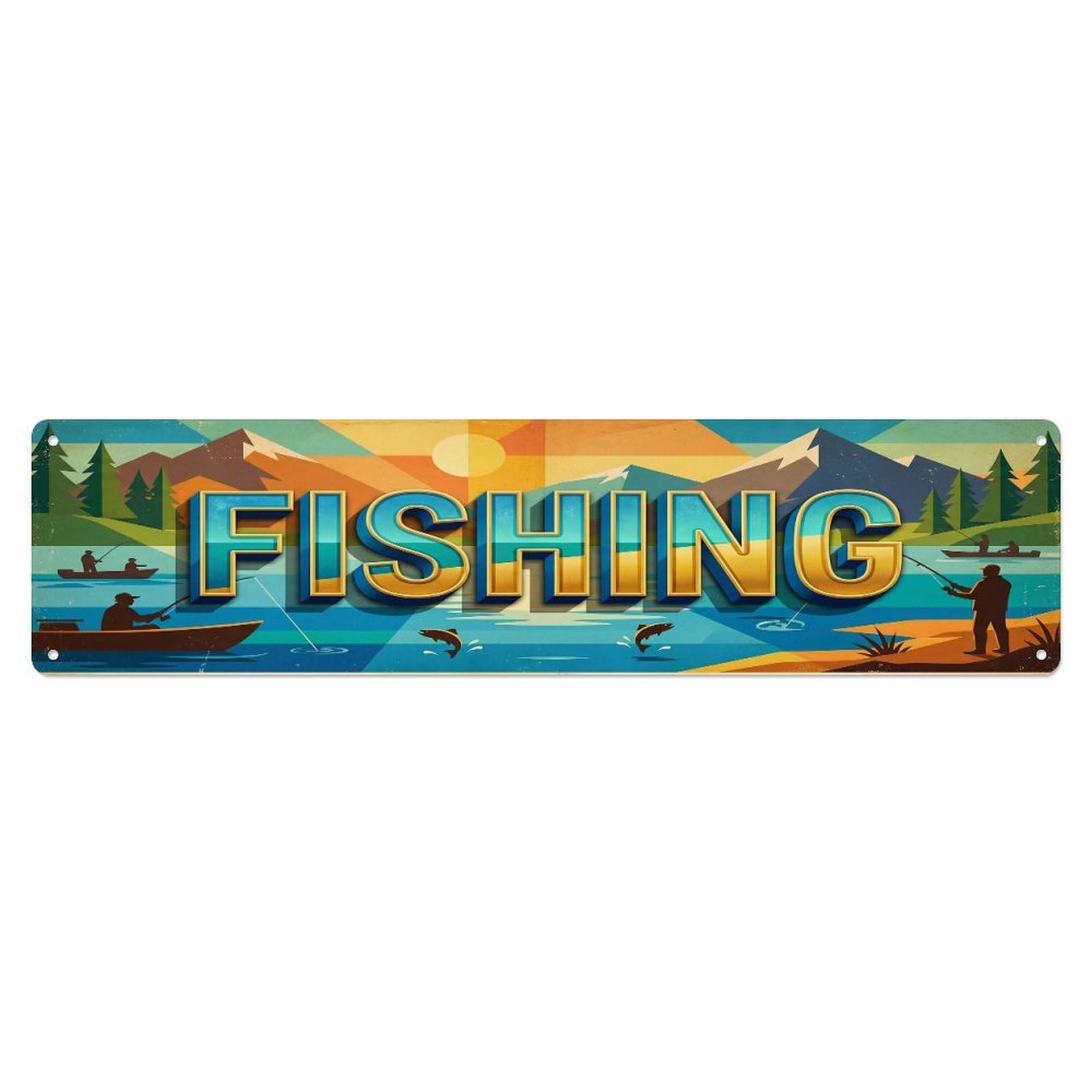 Cmhok Vintage Style Vintage Fishing Outdoor Activity Sports Metal Tin Sign Wall Decor For Cafe, Club, Garden Metal Poster 4X16inch