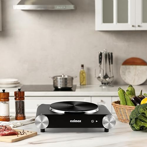 Vista 37 de CUSIMAX Placa de cocción de 1,800 W de doble quemador, cocina portátil, quemador de encimera eléctrico, doble placa infrarroja, acero inoxidable