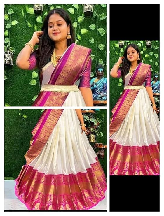 Image of ZITON ARICO MART Women's Indian Traditional Kanjivaram Silk Pure Weaving Lehenga Choli Along With Dupatta And Blouse Piece, Half Saree (Unstitched)