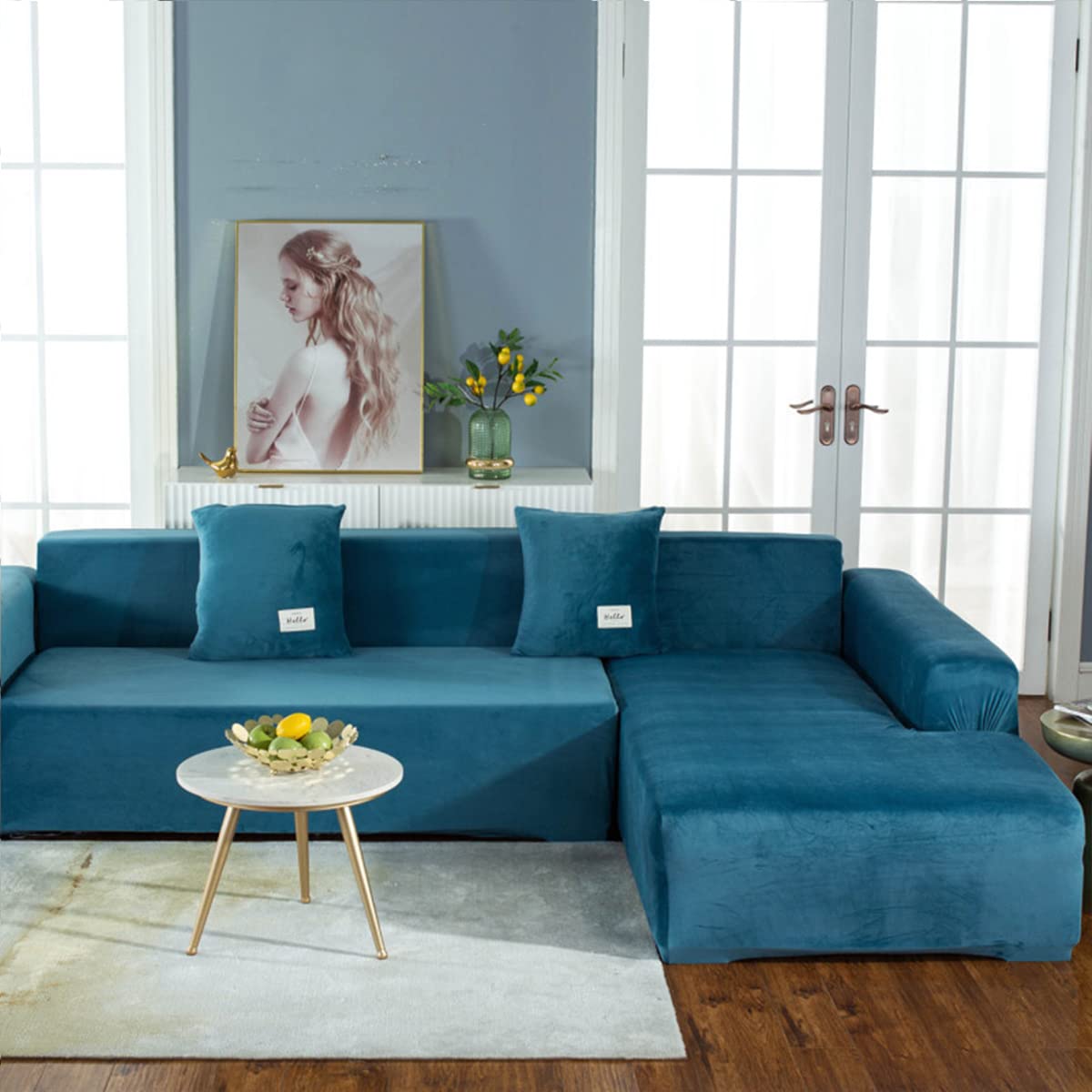 Sofabezug für 4 Sitze, Sektional-Couchbezüge, 1 Stück, L-förmige Sofabezüge, Möbelschutz, Stretch-Couchbezug, Cyan