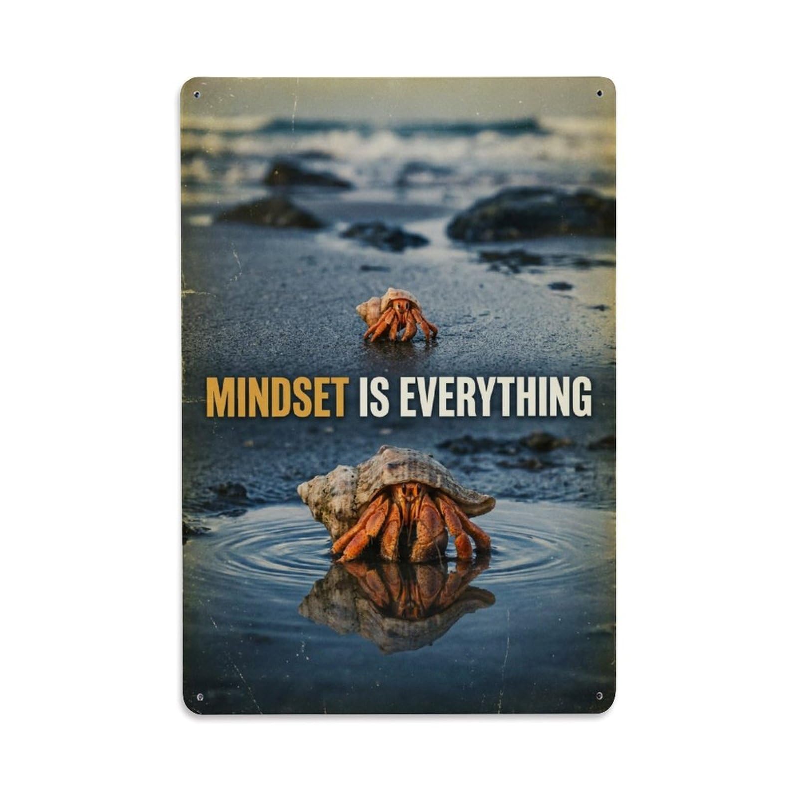 Olhnbad Style Hermit Crab Crustacean Mindset Is Everything Quote Metal Tin Sign