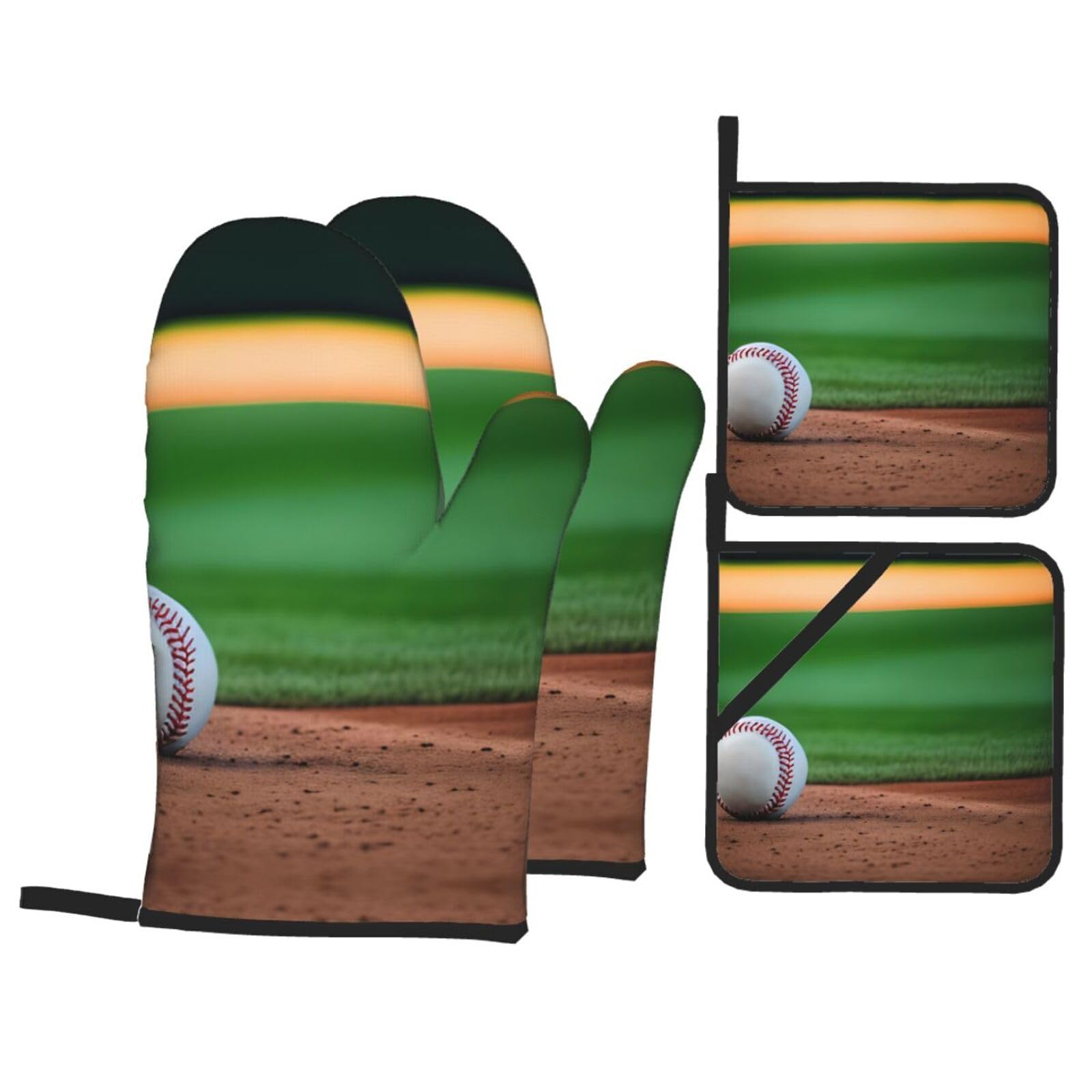 Baseball Print Oven Microwaving Waterproof Kitchen Gloves for Baking Grilling Holiday Cooking