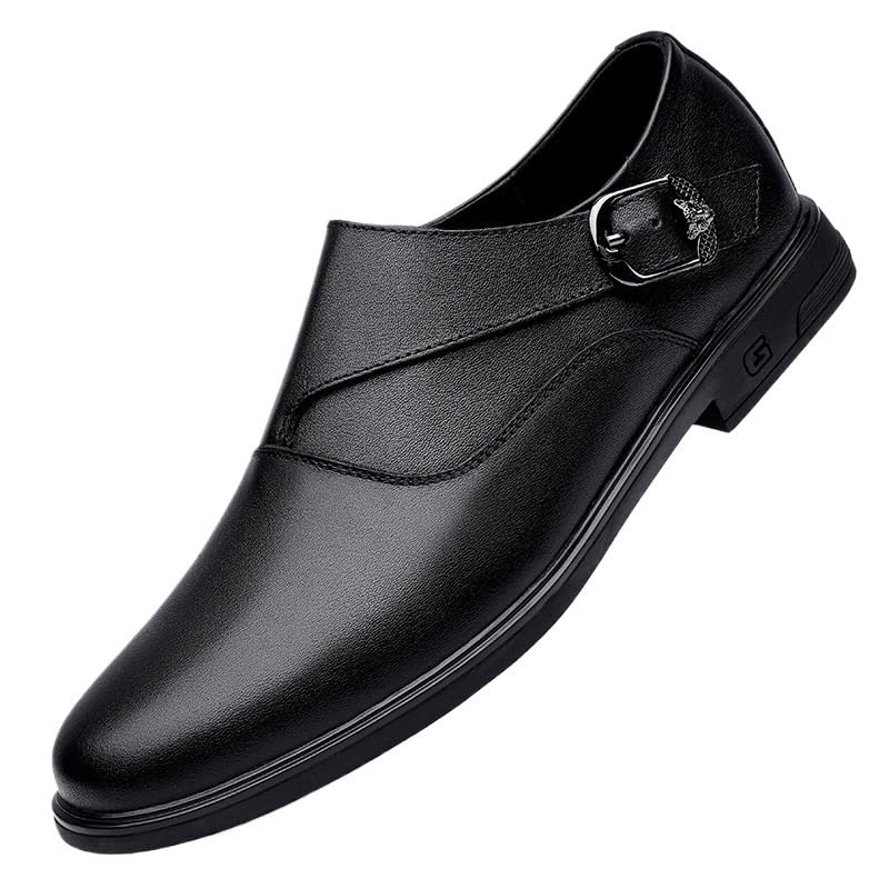 Mens Monk Dress Formal Shoes Outdoor Tuxedo Slip-on Plain Toe Non Slip Rubber Sole Slip Resistant Anti-Slip Office Business Italian Leather