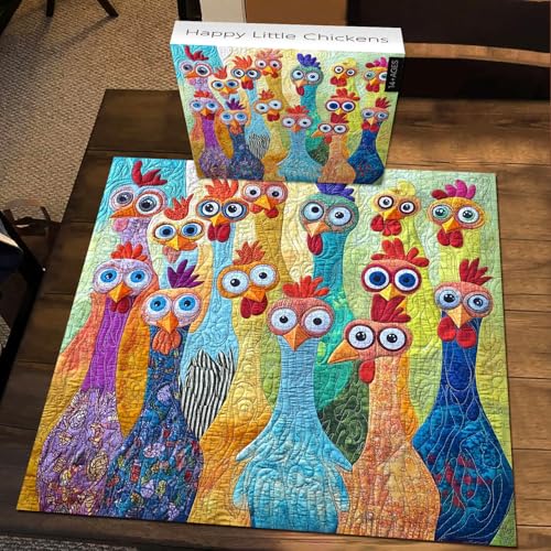 PICKFORU Happy Little Chickens Puzzles for Adults 1000 Pieces, Colorful Rooster Patchwork Jigsaw Puzzles Embroidery, Cute Animal Challenging Puzzle - Image 5