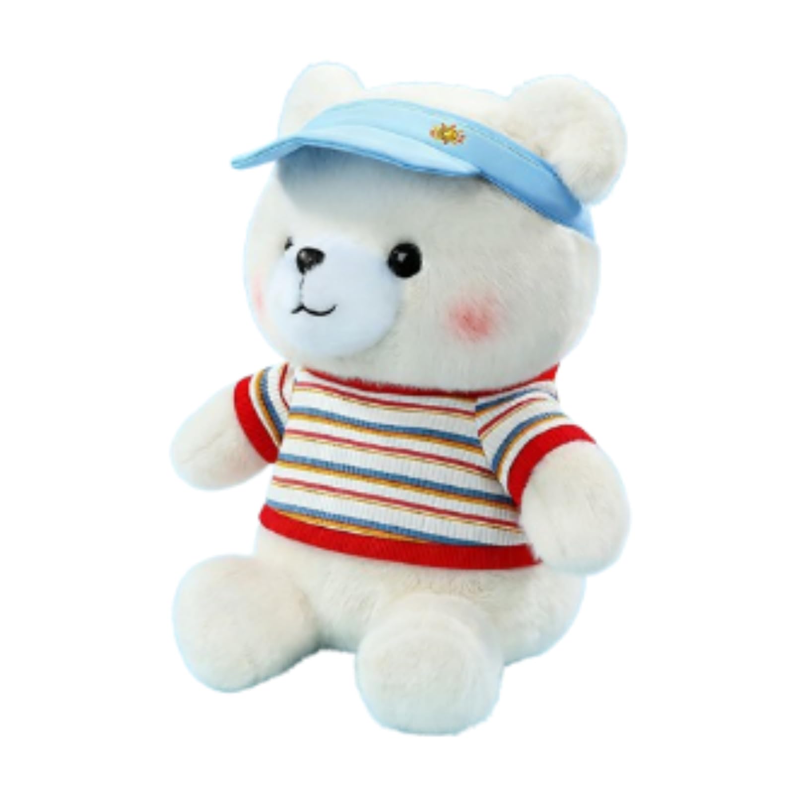 Teddy Bär Kuscheltier, Weiches Bären Plüschtier mit Sonnenkappe Gestreiftem Shirt, Niedlicher Bär Stofftier Geschenk für Mädchen & Kinder (53cm,Hong)