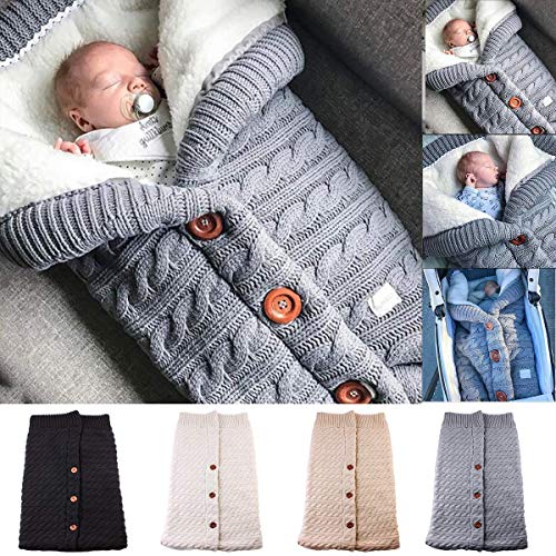Collager Unisex Babies Stroller Wrap Knit Sweater Blanket Newborn Baby Soft Thick Fleece Swaddle Blankets For Girls Boys, Beige, 0-18 Months(Product Size:68*40 Cm) #TOP1