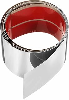 HARFINGTON 9.84ft x 3.94" Wall Trim Peel and Stick Molding Trim Frame, Self Adhesive Stainless Steel Mirror Finish Metal Strip Trim for Wall Ceiling Floor Cabinet Tile Edge, Silver Mirror