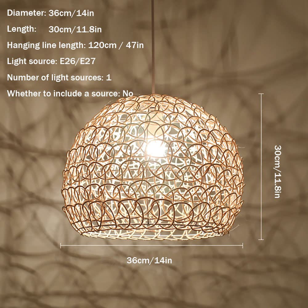 CHENKUI Lámpara Colgante De Mimbre De Bambú, Decoración De Nido De Pájaro, Pantalla De Lámpara Iluminación De Lámpara Colgante Tejida De Mimbre para Interiores Lámpara De Techo De Estilo Asiático