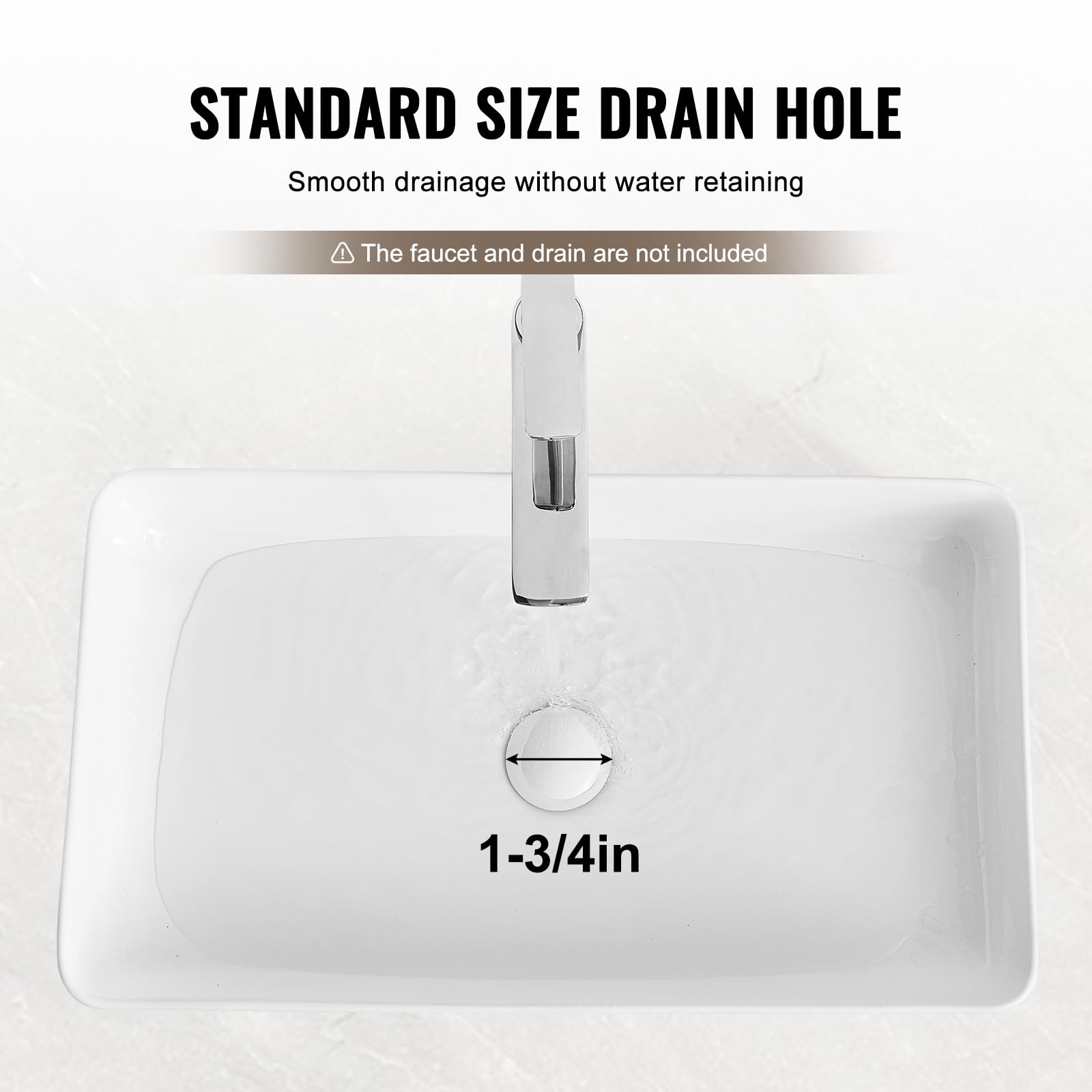 VEVOR Fregadero Rectangular para Recipiente, Encimera Lavabo de Baño de Cerámica Blanca sobre Mostrador, Estilo Moderno, Brillante y Elegante, Bien Empaquetado para Baño, Inodoro, 609 x 351 x 112 mm
