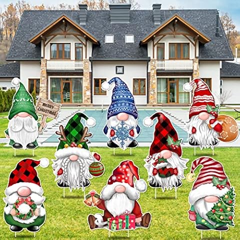 TREWAVE 8 PCS Christmas Gnome Yard Signs, Christmas Gnome Props Yard Stakes, Outdoor Lawn Decorations, Winter Home Pathway Walkway Decor, Christmas Outdoor Decorations Cover