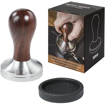 Espresso Tamper Set 51 mm Coffee Tamper Espresso Press with Tamper Mat 304 Stainless Steel Flat Base Wooden Handle for Coffee Grounds Barista Espresso Machines Accessories