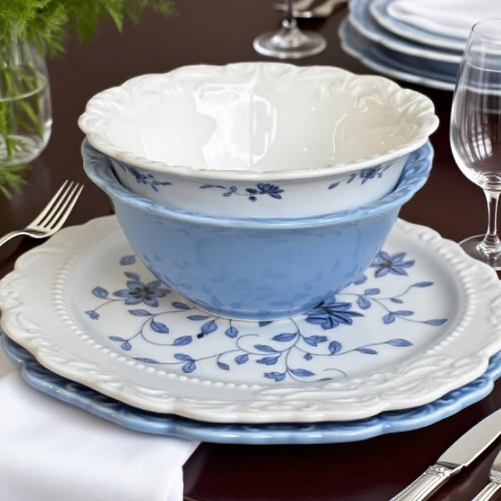 Geprägte Dessertteller, Keramik, Western-Stil, Kuchen, Nudeln, Salat, Abendessen, Haushaltssnack, Frühstücksschalen, Vogelnest, Obst, Sahne, Salate, Suppen, Snacks (26,9 cm flacher Teller, weiß)