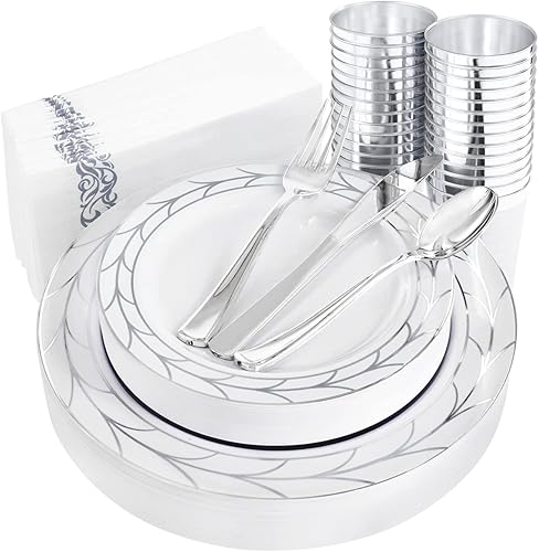 Miniatura 9 de COLOSUS 150 platos de encaje de plástico negro con estampado dorado, juego de vajilla desechable para fiesta, 30 platos llanos, 30 platos de