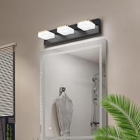 Vista 3 de Lámpara de tocador de baño de 3 luces – Moderna lámpara de baño regulable negra y dorada para baño, 3 luces sobre espejo, apliques de pared LED, luz